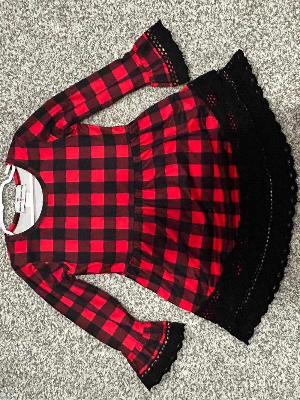 Adorable Sweetness Girls Size 6 Red Black Buffalo Plaid Lace Holiday Dress